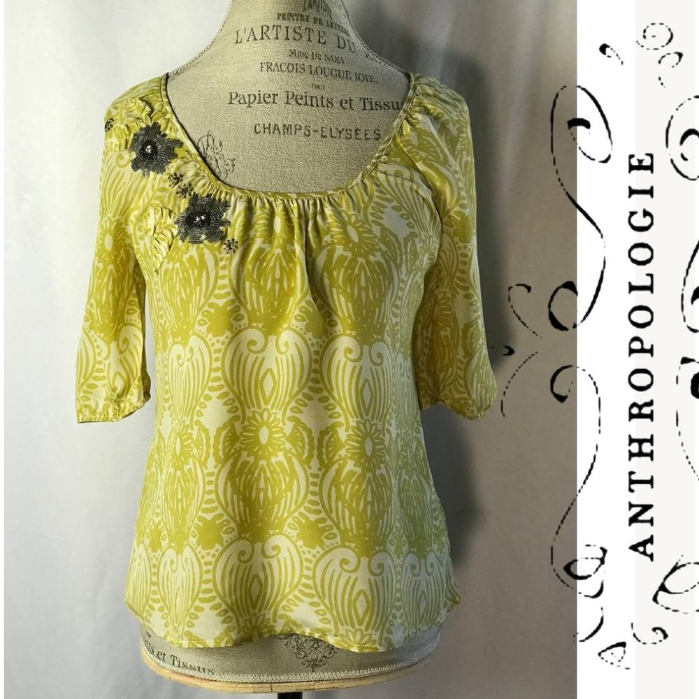 Anthropologie Yellow Silk Blouse By Edme & Esyllte Size 2